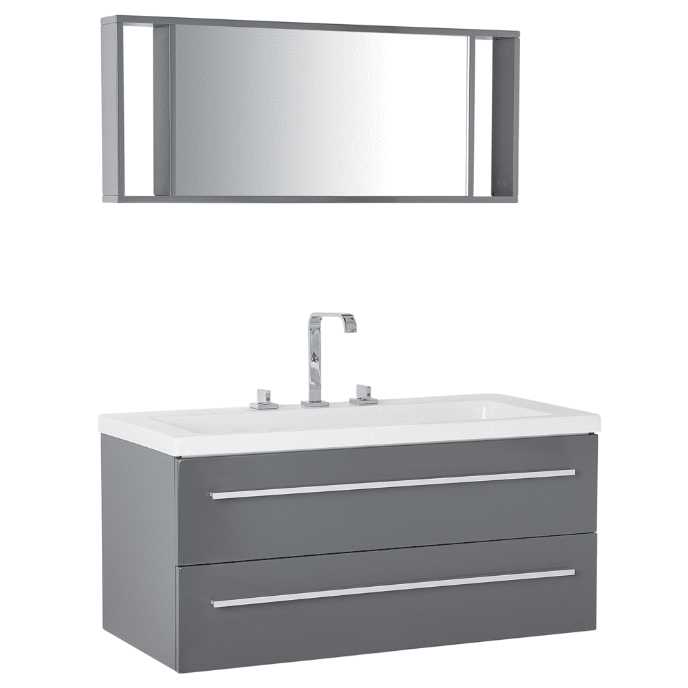 Beliani Šedý nástenný nábytok do kúpeľne so zásuvkou a zrkadlom ALMERIA